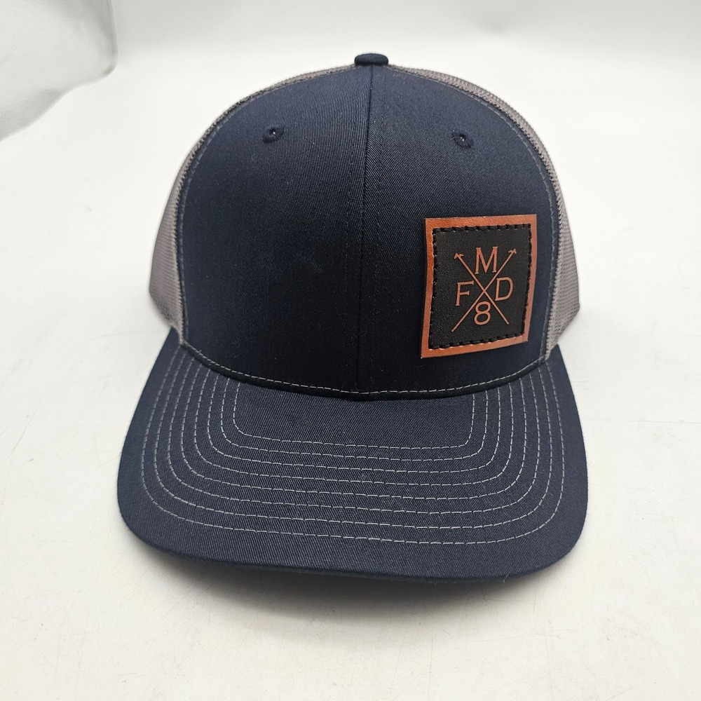 MFD8 Richardson 112 Trucker Hat Navy Gray Snapback Mesh Leather Patch Cap